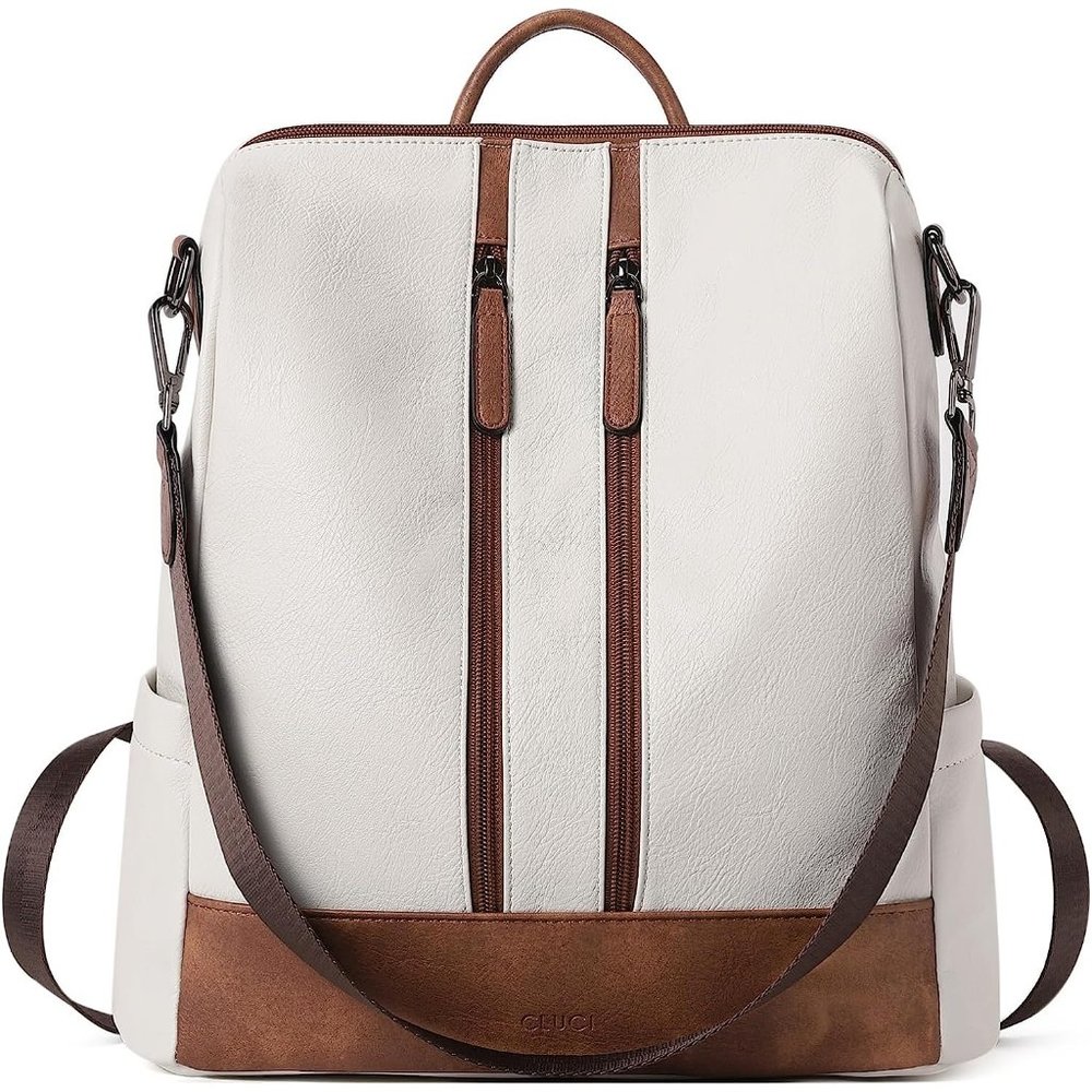 Cluci Women White Leather Convertible Travel Designer Fashion Shoulder Bag